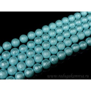Бусины акриловые шарик тисненый 14мм цвет голубой, 40см, 29 бусин