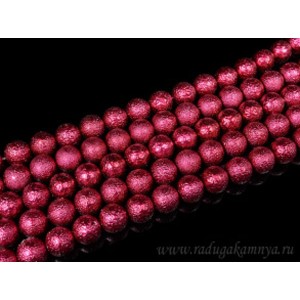 Бусины акриловые шарик тисненый 14мм цвет малиновый, 40см, 29 бусин
