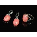 Кольцо и серьги с опалом искусственным, цвет коралловый хамелеон