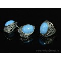 Кольцо и серьги с опалом искусственным, цвет лазурный