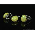 Кольцо и серьги с опалом искусственным, цвет лайм