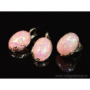 Кольцо и серьги с опалом искусственным, цвет розовый