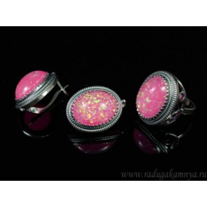 Кольцо и серьги с опалом искусственным, цвет розовый Кольцо и серьги с опалом искусственным, цвет розовый