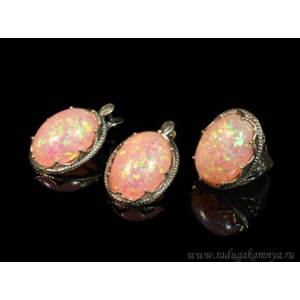 Кольцо и серьги с опалом искусственным, цвет розовый Кольцо и серьги с опалом искусственным, цвет розовый