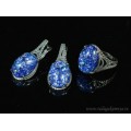Кольцо и серьги с опалом искусственным, цвет синий