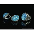 Кольцо и серьги с опалом искусственным, цвет синий