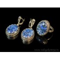 Кольцо и серьги с опалом искусственным, цвет синий