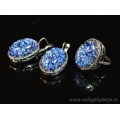 Кольцо и серьги с опалом искусственным, цвет синий