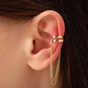 Серьга "Каффа" две полоски с цепочками, цвет золото