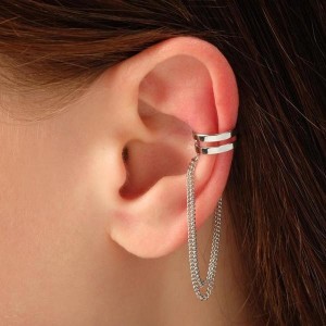 Серьга "Каффа" две полоски с цепочками, цвет серебро