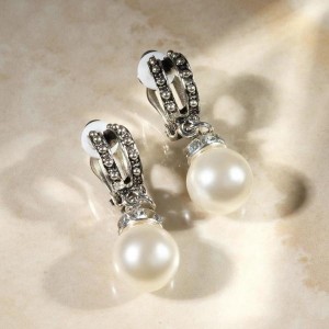 Клипсы "Грейс" две линии с бусинами, цвет белый, цвет серебристый