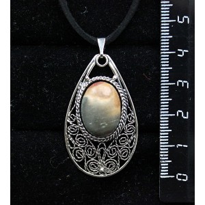 Кулон из яшмы пикассо, филигрань, ручная работа, камень овал 18х13мм