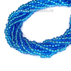 Бисер круглый на нити для люневильской вышивки, светло-синий огонёк, 10 размер, 3 нити по 50 см (ок. 10-12 грамм/упаковка) Чехия