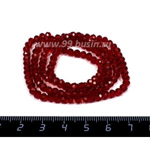 Бусина стеклянная на нити Мелкая грань 4*3,5 мм, цвет рубиновый около 150 штук/нить