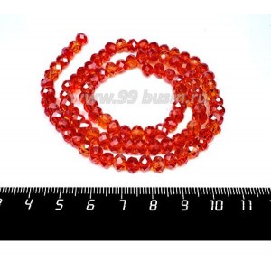 Бусина хрустальная на нити 6*4 мм, цвет ярко-красный/перламутр (365) около 90 штук/нить