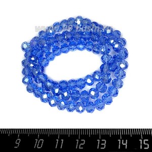 Бусина хрустальная на нити 6*4 мм, цвет светло-синий/перламутр около 90 штук/нить