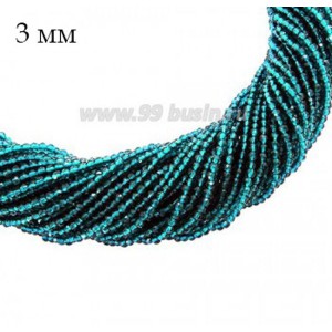 Бусины хрустальные граненые круглые 3 мм на нити, тёмная морская волна, около 36 см нить/123 бусины