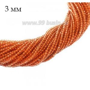 Бусины хрустальные граненые круглые 3 мм на нити, цвет терракотово-оранжевый, около 36 см нить/123 бусины