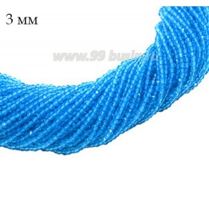 Бусины хрустальные граненые круглые 3 мм на нити, цвет насыщенная морская волна, около 36 см нить/123 бусины