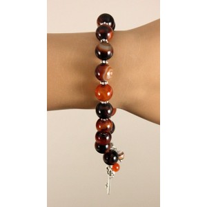 Браслет из сардоникса, шарик 10мм, с подвеской