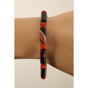 Браслет из сардоникса (цилиндры) и сердолика (шарик 6мм), на резинке