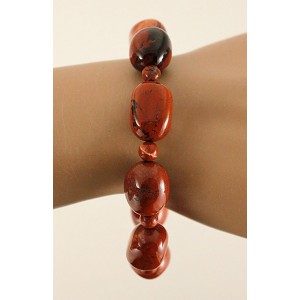 Браслет из яшмы красной, прямоуг. заоваленный + шарик 6мм, на резинке