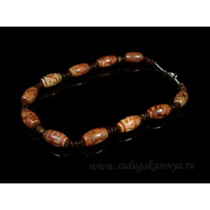 Бусы из агата тибетского бочонок 14*23мм, диски 8мм рыжий, 49см.