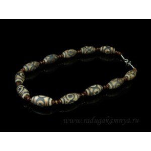 Бусы из агата тибетского бочонок 15*25мм матовый, диски 6мм черный, 51см Бусы из агата тибетского бочонок 15*25мм матовый, диски 6мм черный, 51см