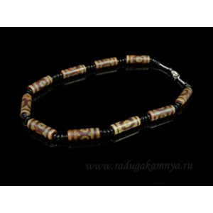 Бусы из агата тибетского цилиндр 10*30мм, диски 6мм шоколадный, 50см