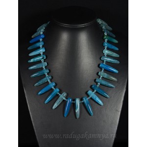 Бусы из агата пати иглы 8*33мм (тонир.) голубой, 50см