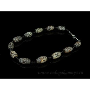 Бусы из агата тибетского бочонок 15*23мм матовый, диски 6мм шоколадный, 50см.