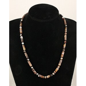 Бусы из агата кофейного 50см, цилиндры + шарик 6мм