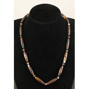 Бусы из агата кофейного 50см, бочонок + шарик 6мм