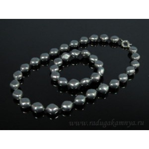 Бусы и браслет из жемчуга-майорки ромб 15*13мм цвет черный, 48см