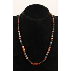 Бусы из сардоникса 50см, цилиндры + шарик 6мм