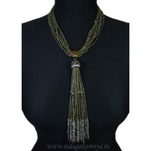 Бусы из бисера 12 нитей с подвеской цвет  зеленый , 49см