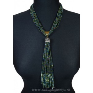 Бусы из бисера 12 нитей с подвеской цвет  зеленый хамелеон, 49см
