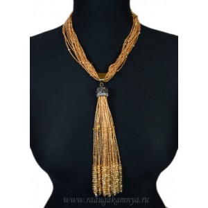 Бусы из бисера 12 нитей с подвеской цвет  карамельный, 49см