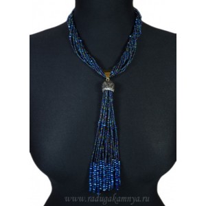 Бусы из бисера 12 нитей с подвеской цвет  синий хамелион, 49см