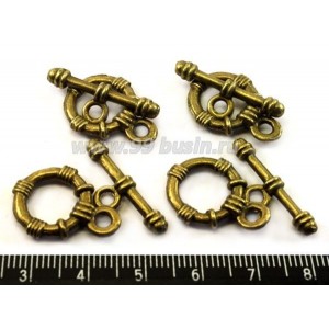 Застёжка - Тогл № 35 декор витки, цвет бронза 21*16*3,  24*9 (палочка) мм, 2 штуки/упаковка