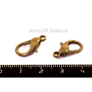 Замок карабин 18*10 мм, цвет бронза,  1 штука