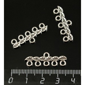 Коннектор "листья", 1+5 петелек, 28х9мм, цвет ант. серебро