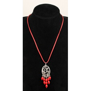 Кулон из коралла красного, рис, коннектор "плющ"