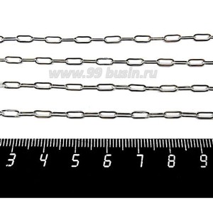Цепочка нержавеющая сталь Запаянная (stainless steel) Вытянутое Овальное плоское звено, 6,5*2,7 мм, 1 метр/упаковка