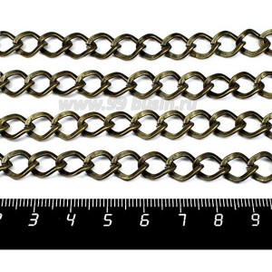 Цепочка Ромбовидное плоское звено 11,5*10 мм, цвет бронза, 1 метр /упаковка