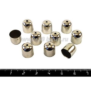 Колпачок для объемных шнуров "Стаканчик" 10*11 мм, внутр. диаметр 9,5 мм цвет никель,  10 шт/упак