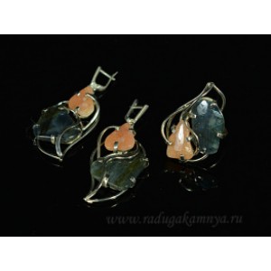Кольцо и серьги из авантюрина и лабрадора, размер-18. Кольцо и серьги из авантюрина и лабрадора, размер-18.