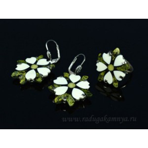 Кольцо и серьги из змеевика и кахолонга, размер-18