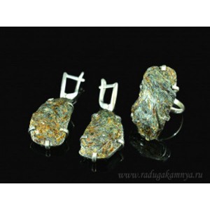 Кольцо и серьги из астрофиллита, размер-17,5