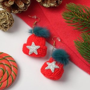 Серьги "Новогодние" мягкие, шапочки, цвет красно-зелёный